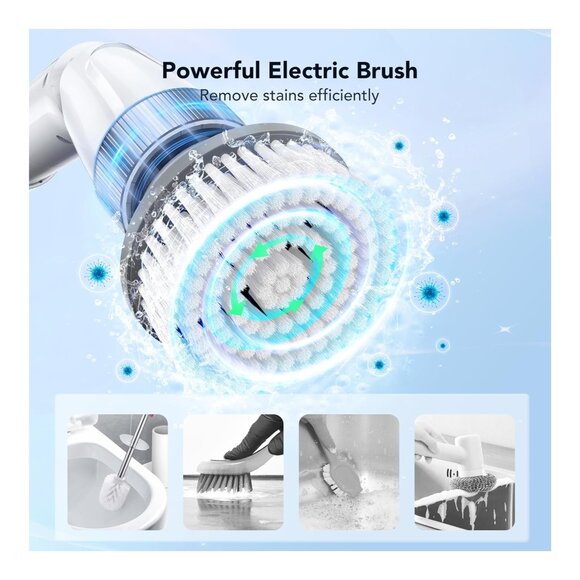 Voweek Electric Spin Scrubber, Cordless, Extendable Handle, 4 Heads, for Bathroo - Picture 3 of 6